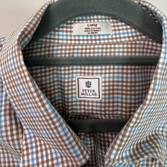 Peter Millar Blue and Brown Casual Button Down Shirt size Large - Picture 2 of 6